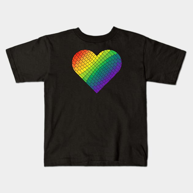 Tiled Rainbow Gay Pride Heart Kids T-Shirt by Muzehack